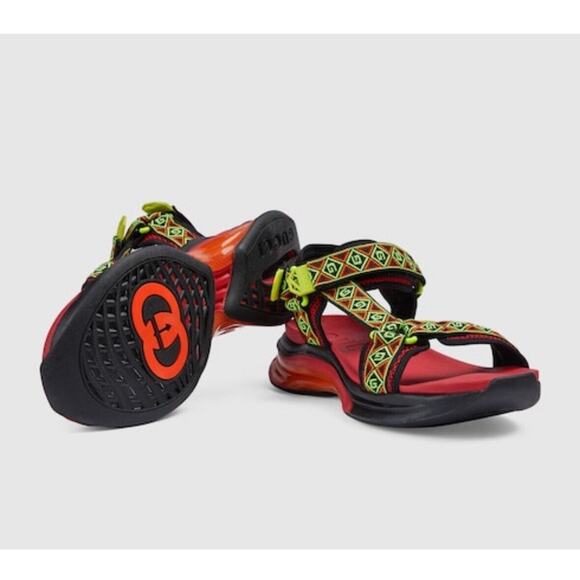 Gucci Run 10/ US 10.5 Touch Strap Sandals Square G Canvas Multicolor NIB $970 - Picture 3 of 13